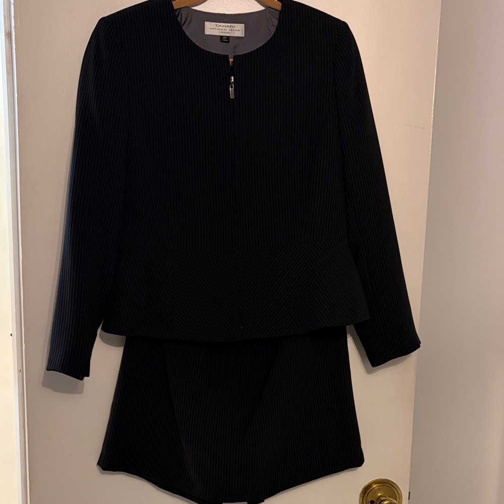 Tahari Petite Black Peplum Jacket and Skirt Set
